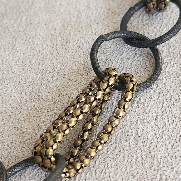 Vintage Y2K statement necklace bronze black chain links long jewelry gold chunky - Picture 6 of 7